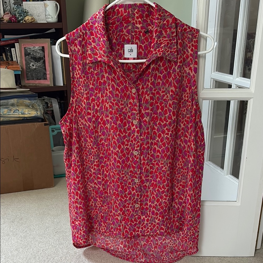 CAbi Women's Red and Pink Button Down Shirt